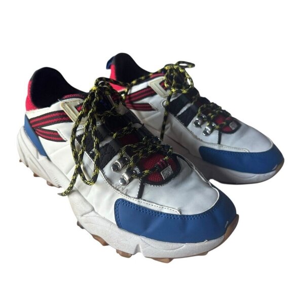 Zara Other - Zara Men's Sz 41 (8) Multi Pieced Summer Sneakers White Blue Red w/ Yellow Laces